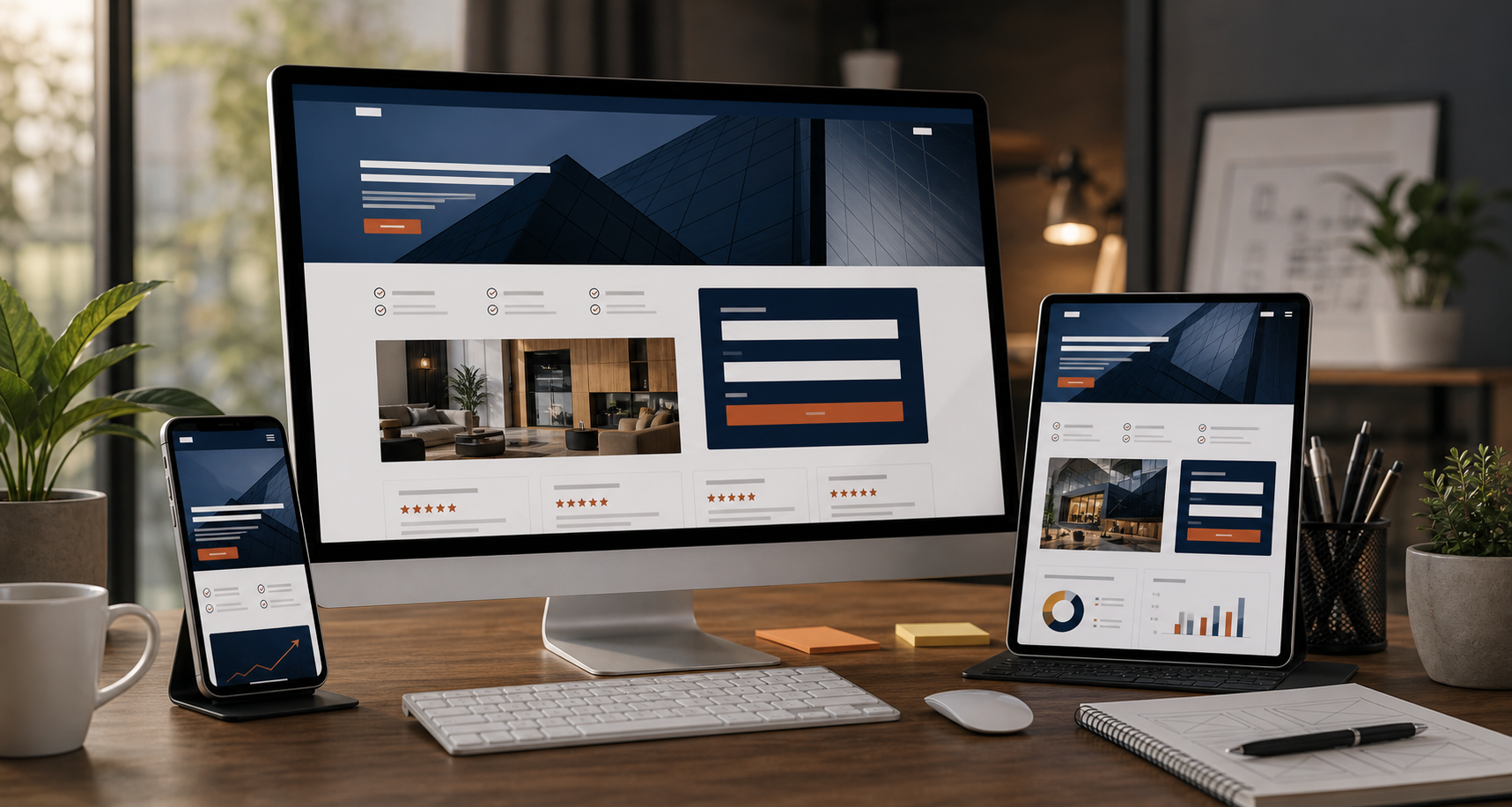 Responsive custom website experience shown across multiple devices