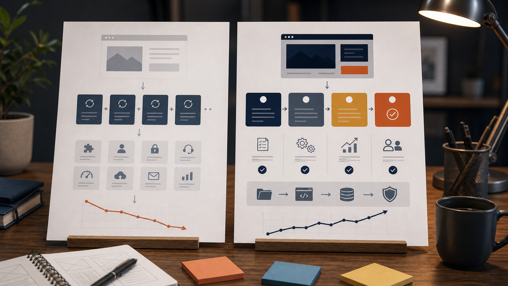 Website investment comparison showing short-term and long-term planning paths