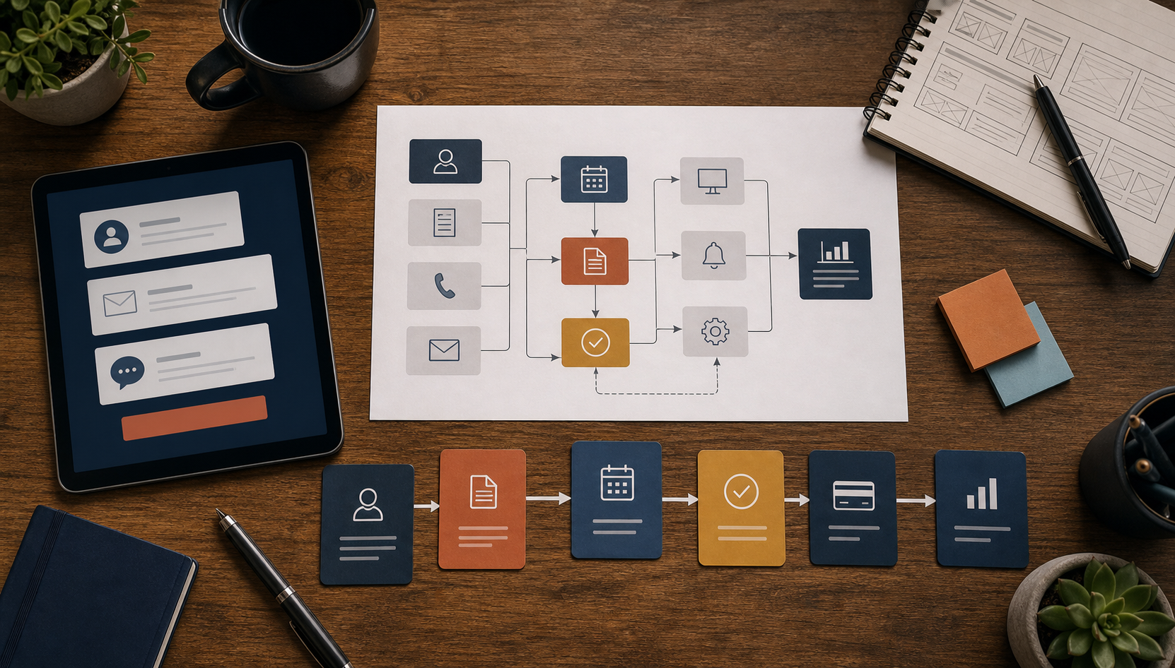 Custom business workflow moving from customer request to internal action