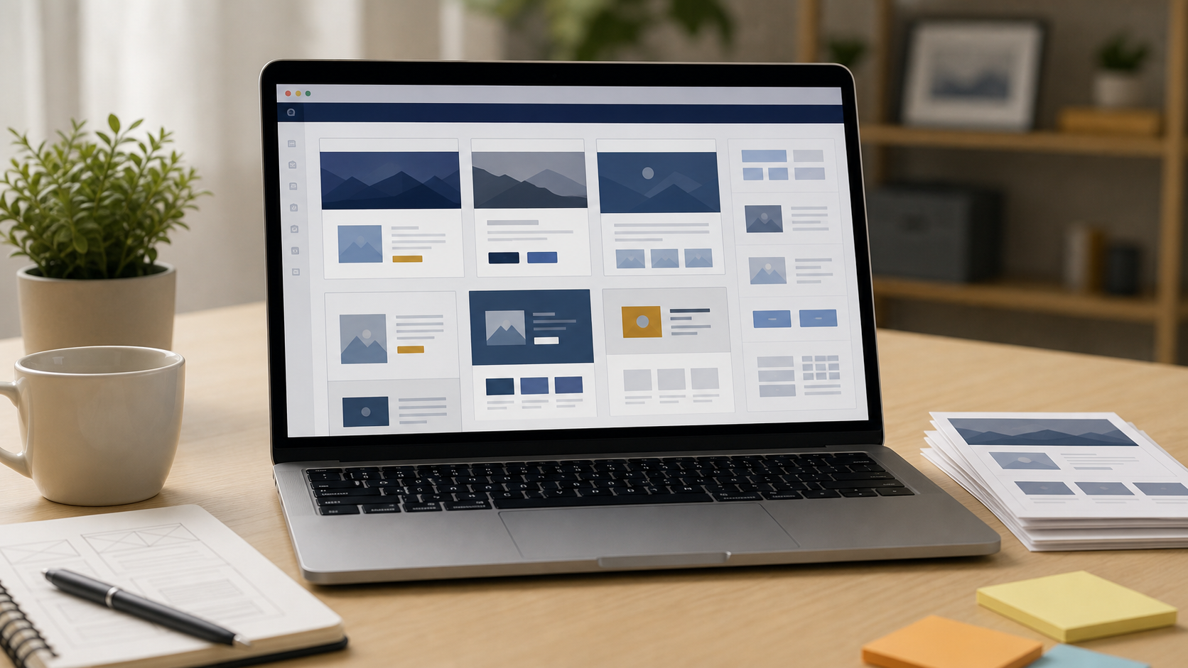Template website builder interface with reusable layout blocks